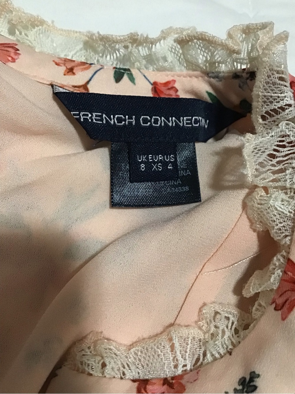 French Connection Blush Floral Lace-Trim Midi Dress Size 8 - Picture 13 of 15
